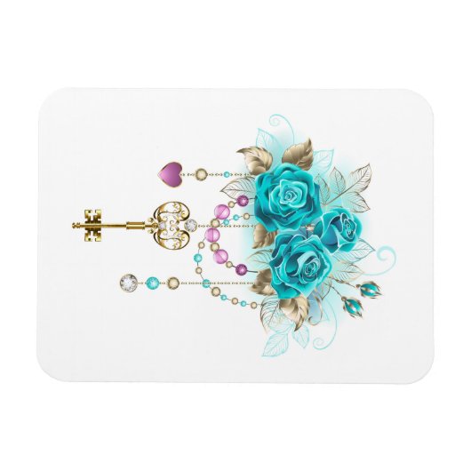 Turquoise-Rozen met Keys Magneet (Horizontaal)