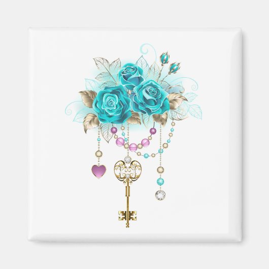 Turquoise-Rozen met Keys Magneet (Voorkant)