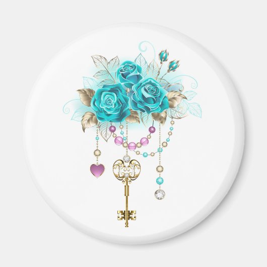 Turquoise-Rozen met Keys Magneet (Voorkant)
