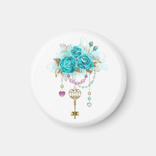 Turquoise-Rozen met Keys Magneet