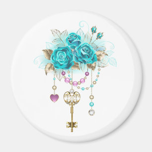 Turquoise-Rozen met Keys Magneet