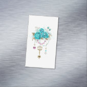 Turquoise-Rozen met Keys Magnetisch Visitekaartje (Voorbeeld)