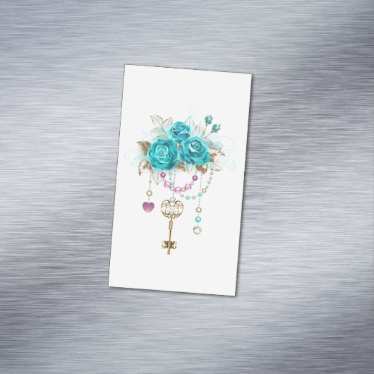 Turquoise-Rozen met Keys Magnetisch Visitekaartje (Voorbeeld)