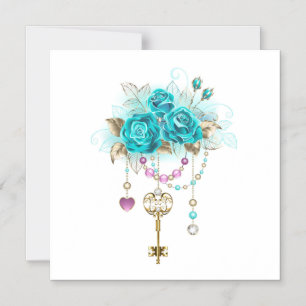 Turquoise-Rozen met Keys Magnetische Uitnodiging