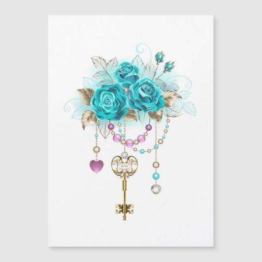 Turquoise-Rozen met Keys Magnetische Uitnodiging (Voorkant)