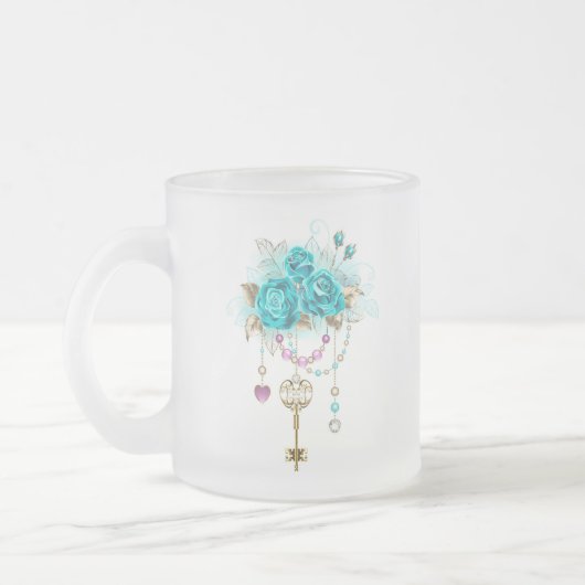 Turquoise-Rozen met Keys Matglas Koffiemok (Links)