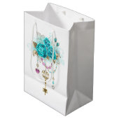 Turquoise-Rozen met Keys Medium Cadeauzakje (Voorkant Gekanteld)