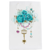 Turquoise-Rozen met Keys Medium Cadeauzakje (Voorkant)