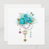 Turquoise-Rozen met Keys Menu (Voorkant / Achterkant)