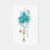 Turquoise-Rozen met Keys Metalen Ornament (Voorkant links)