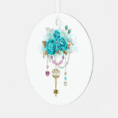 Turquoise-Rozen met Keys Metalen Ornament (Voorkant links)