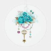 Turquoise-Rozen met Keys Metalen Ornament (Achterkant)