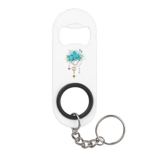 Turquoise-Rozen met Keys Mini Flessenopener (Achterkant)
