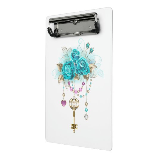 Turquoise-Rozen met Keys Mini Klembord (Angled2)