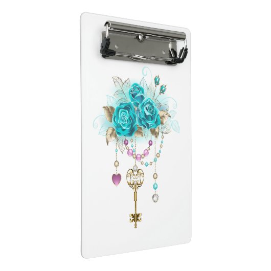 Turquoise-Rozen met Keys Mini Klembord (Schuin)
