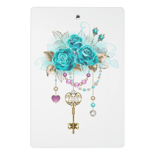 Turquoise-Rozen met Keys Mini Klembord (Achterkant)