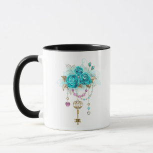 Turquoise-Rozen met Keys Mok