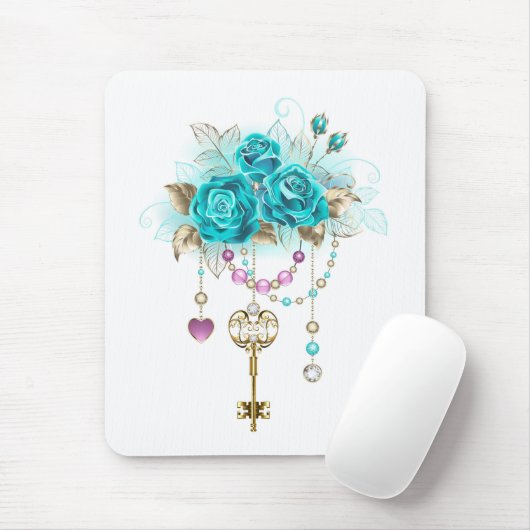 Turquoise-Rozen met Keys Muismat (Met muis)