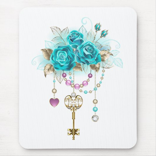 Turquoise-Rozen met Keys Muismat (Voorkant)