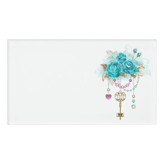 Turquoise-Rozen met Keys Naambadge (Voorkant)