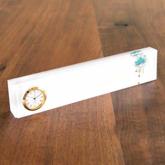 Turquoise-Rozen met Keys Naambordje (Zijkant)