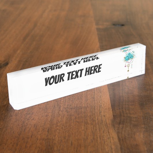 Turquoise-Rozen met Keys Naambordje (Zijkant)