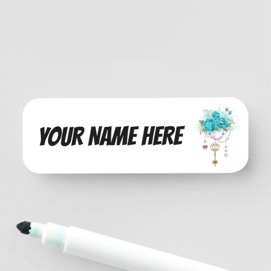 Turquoise-Rozen met Keys Naamplaatje (In situ)