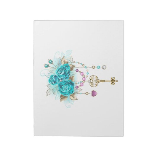 Turquoise-Rozen met Keys Notitieblok (Linkerzijde)