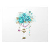 Turquoise-Rozen met Keys Notitieblok (Voorkant)
