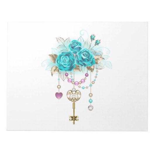 Turquoise-Rozen met Keys Notitieblok (Voorkant)