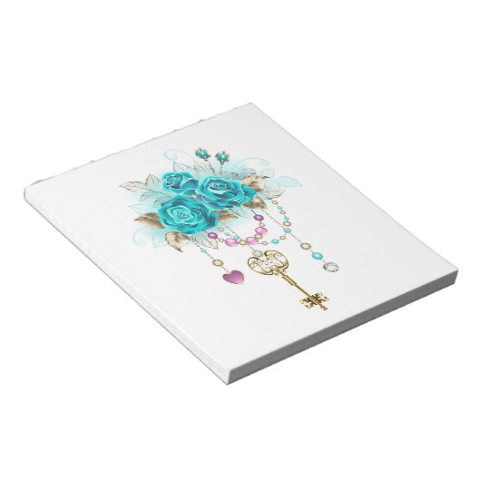 Turquoise-Rozen met Keys Notitieblok (Schuin)