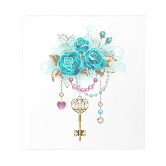 Turquoise-Rozen met Keys Notitieblok (Voorkant)