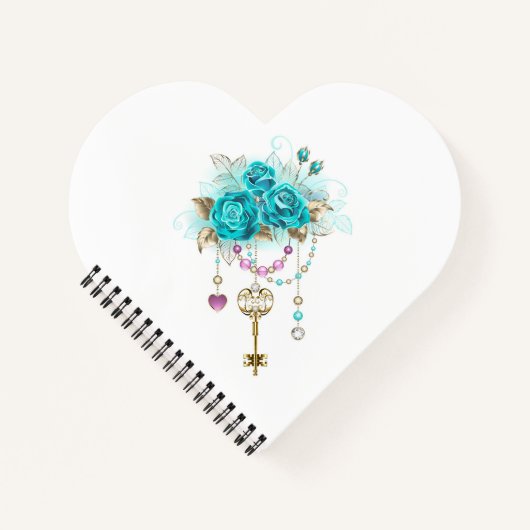 Turquoise-Rozen met Keys Notitieboek (Voorkant)