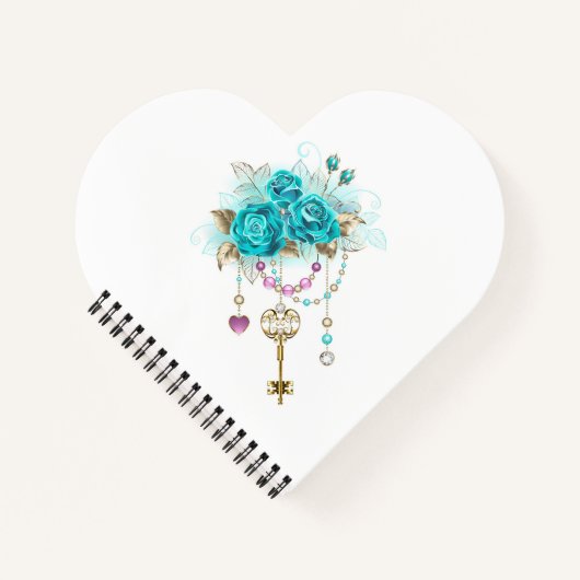 Turquoise-Rozen met Keys Notitieboek (Voorkant)
