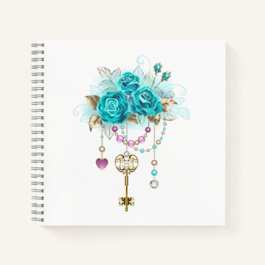 Turquoise-Rozen met Keys Notitieboek (Voorkant)