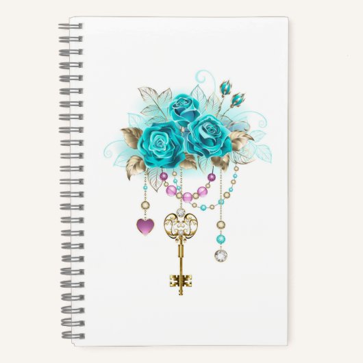 Turquoise-Rozen met Keys Notitieboek (Voorkant)