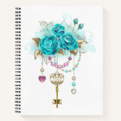 Turquoise-Rozen met Keys Notitieboek (Voorkant)