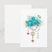 Turquoise-Rozen met Keys Notitiekaartje (Voorkant / Achterkant)