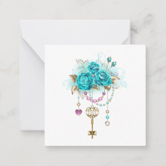 Turquoise-Rozen met Keys Notitiekaartje (Voorkant)