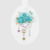 Turquoise-Rozen met Keys Ornament (voorkant)