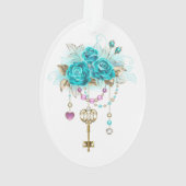 Turquoise-Rozen met Keys Ornament (achterkant)