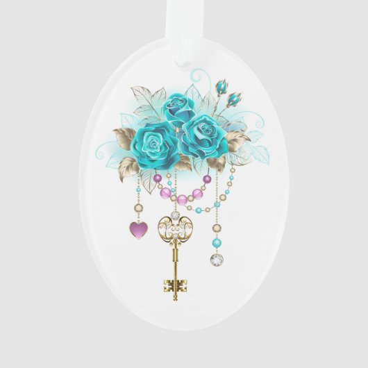 Turquoise-Rozen met Keys Ornament (achterkant)