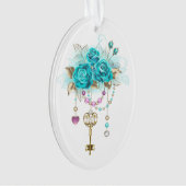 Turquoise-Rozen met Keys Ornament (voorkant)