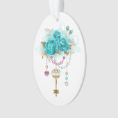 Turquoise-Rozen met Keys Ornament (voorkant)