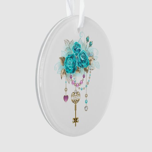 Turquoise-Rozen met Keys Ornament (voorkant)