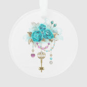 Turquoise-Rozen met Keys Ornament (achterkant)