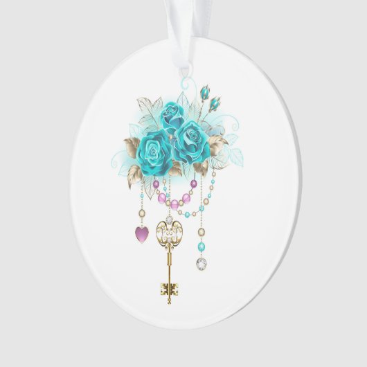 Turquoise-Rozen met Keys Ornament (voorkant)