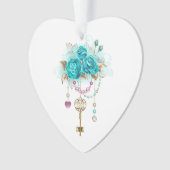 Turquoise-Rozen met Keys Ornament (voorkant)