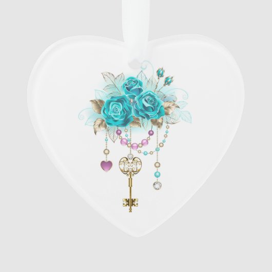 Turquoise-Rozen met Keys Ornament (voorkant)