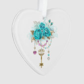 Turquoise-Rozen met Keys Ornament (voorkant)